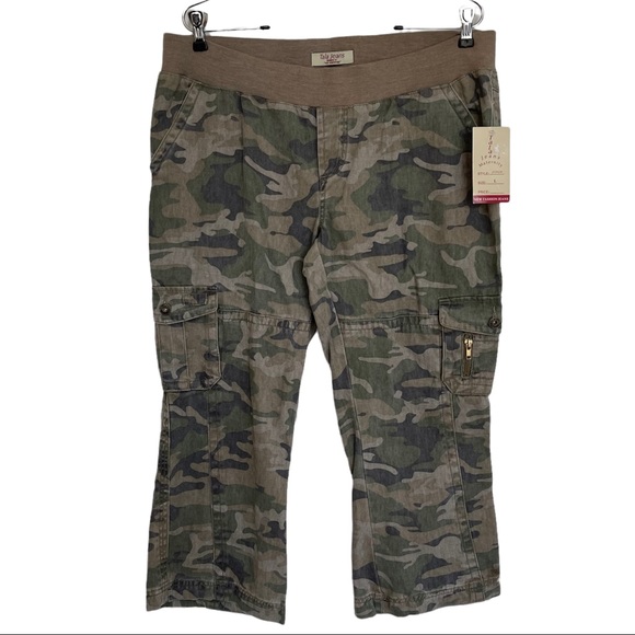 NEW Maternity Camo Cargo Crop Tala Jeans Soft Comfy Military Hot Mammas Size L - Picture 1 of 16
